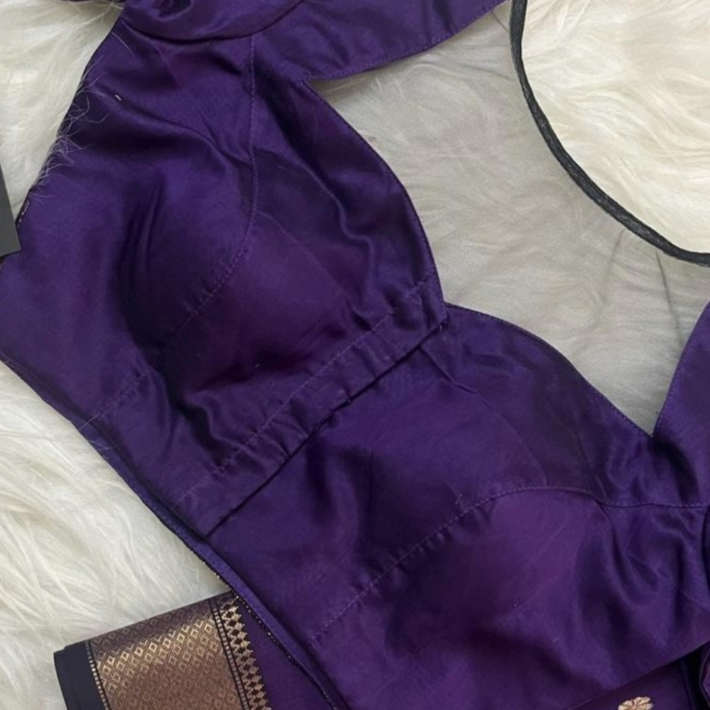 Purple Satin Blouse with Sheer Detail